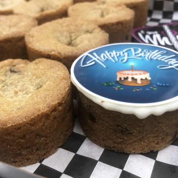 Birthday Box - Baker's Choice NAKED Cookiecake Sampler with 1 standard “happy birthday” cookie